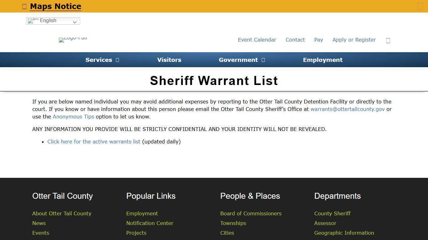 Sheriff Warrant List - Otter Tail County, MN